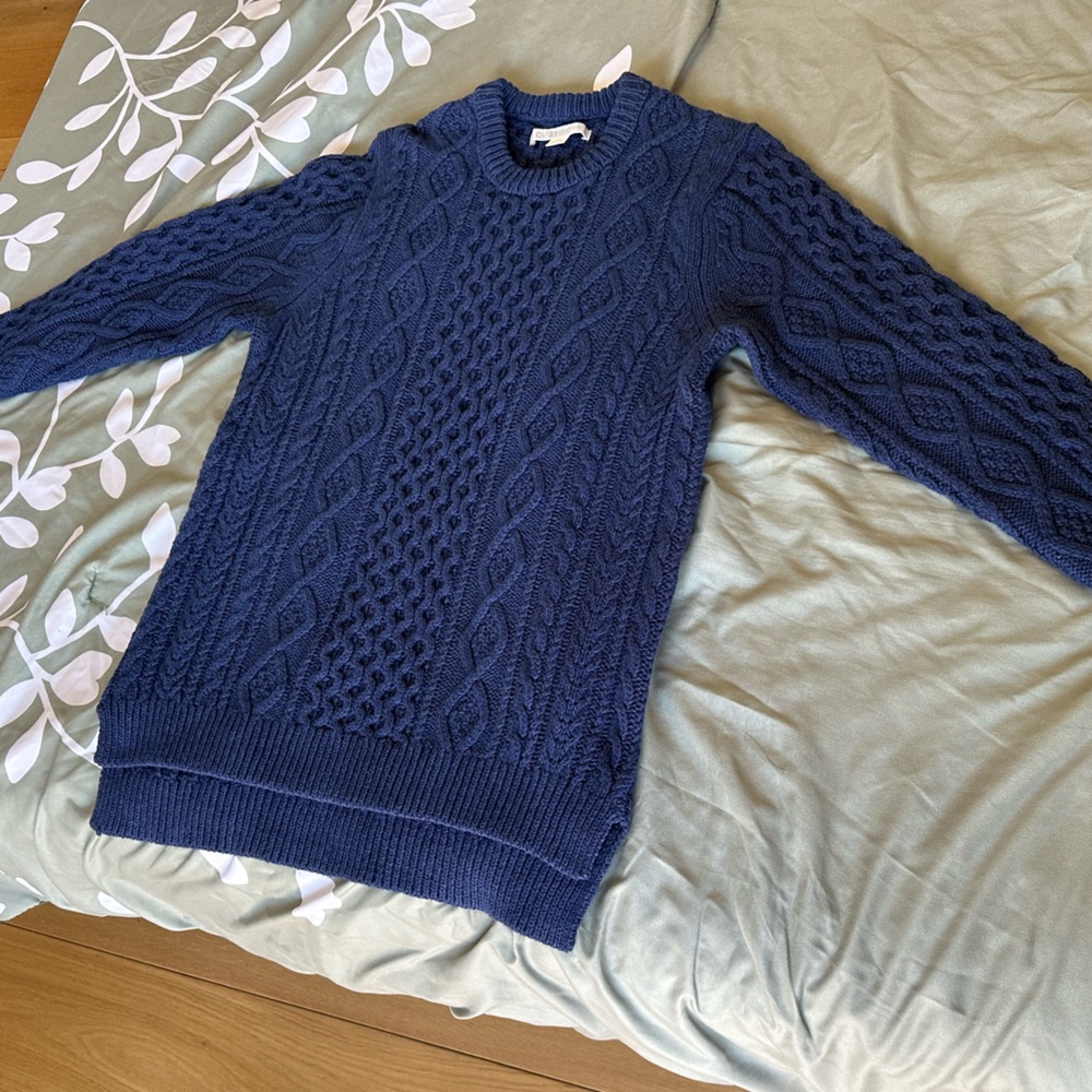 Outerknown Men’s Small S Navy Blue Cable Knit Crewneck Sweater Jumper